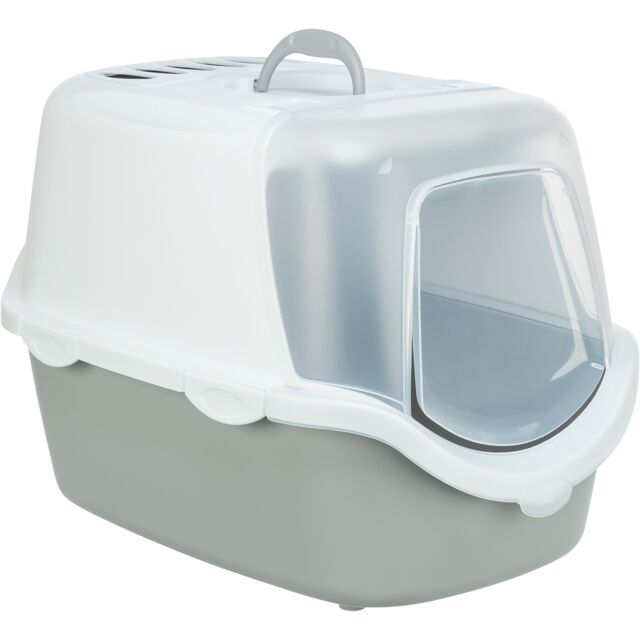 TRIXIE Katzentoilette Vico Open Top, mit Haube, 40 × 40 × 56 cm, hellgrau/weiß