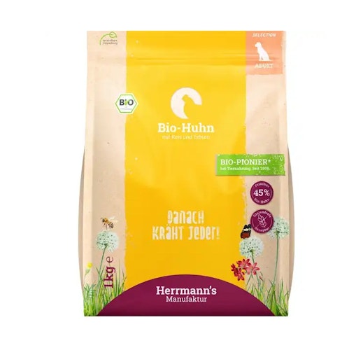 Herrmanns Bio-Huhn mit Reis und Erbsen Hundetrockenfutter