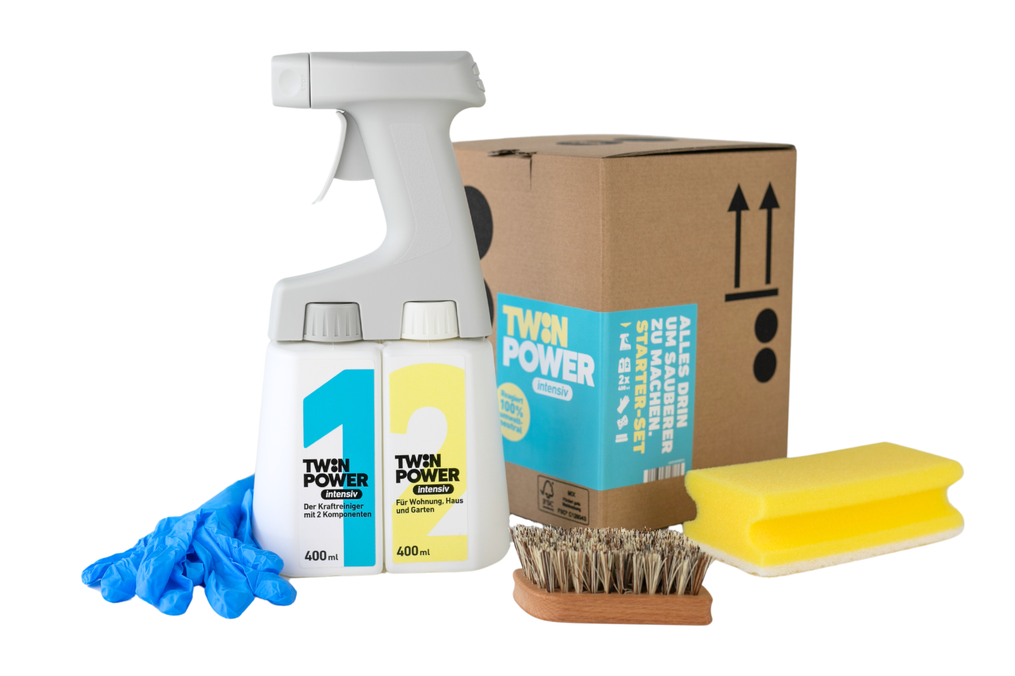 Twin Power Intensiv-Set 2 x 0,4L + Sprüher + Handschuhe + Bürste