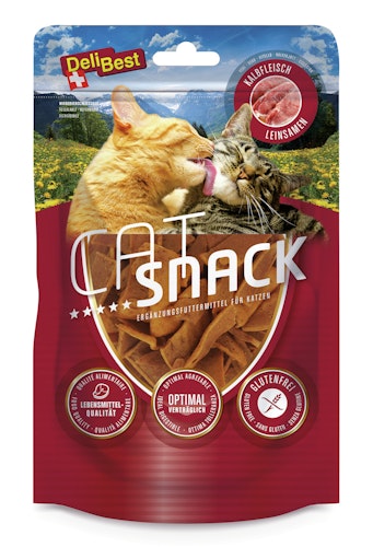 DeliBest Cat Snack Kalbfleisch mit Leinsamen 45 Gramm Katzenleckerlies