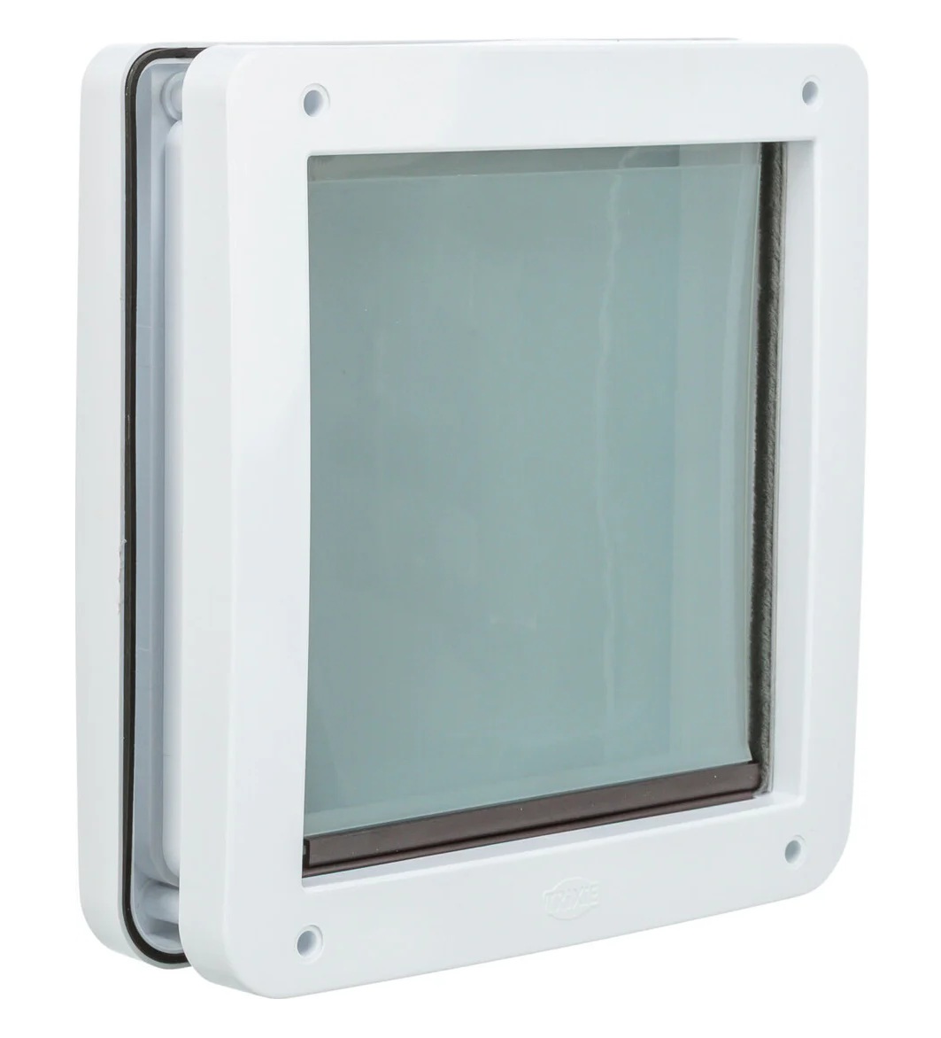 TRIXIE 2-Wege Freilauftür für Hunde, mit Tunnel, S–M: 30 × 36 cm, weiß