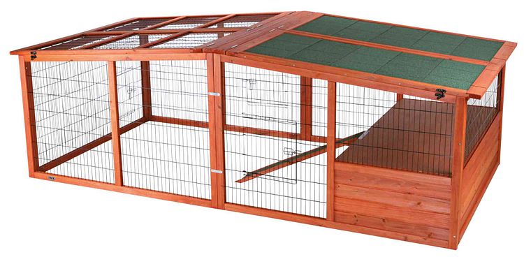 Freilaufgehege XL m. Abdeckung, Holz, 233 × 79 × 116 cm, braun