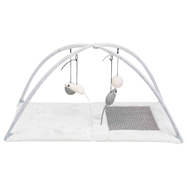 TRIXIE Kratzmatte mit Spielbogen, 60 × 33 × 42 cm, grau/lichtgrau