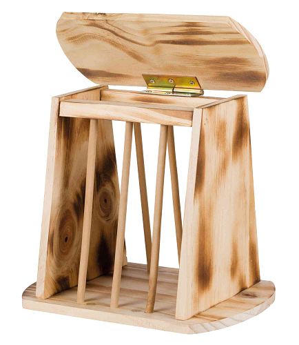 TRIXIE Heuraufe mit Deckel, Holz/geflammt, 25 × 22 × 18 cm