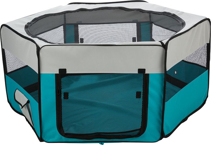 TRIXIE Freilauf mit Netz/Boden, Meerschwein., Polyester, ø 130 × 55 cm, türkis/hellgrau