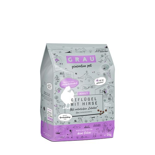 grau Geflügel + Hirse Katze Katzentrockenfutter