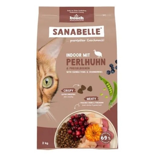 Sanabelle 2kg Indoor Perlhuhn Katzentrockenfutter
