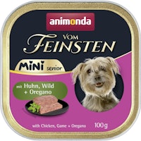 animonda Vom Feinsten Senior Mini Schale 16x100g Huhn,Wild & Oregano Hundenassfutter