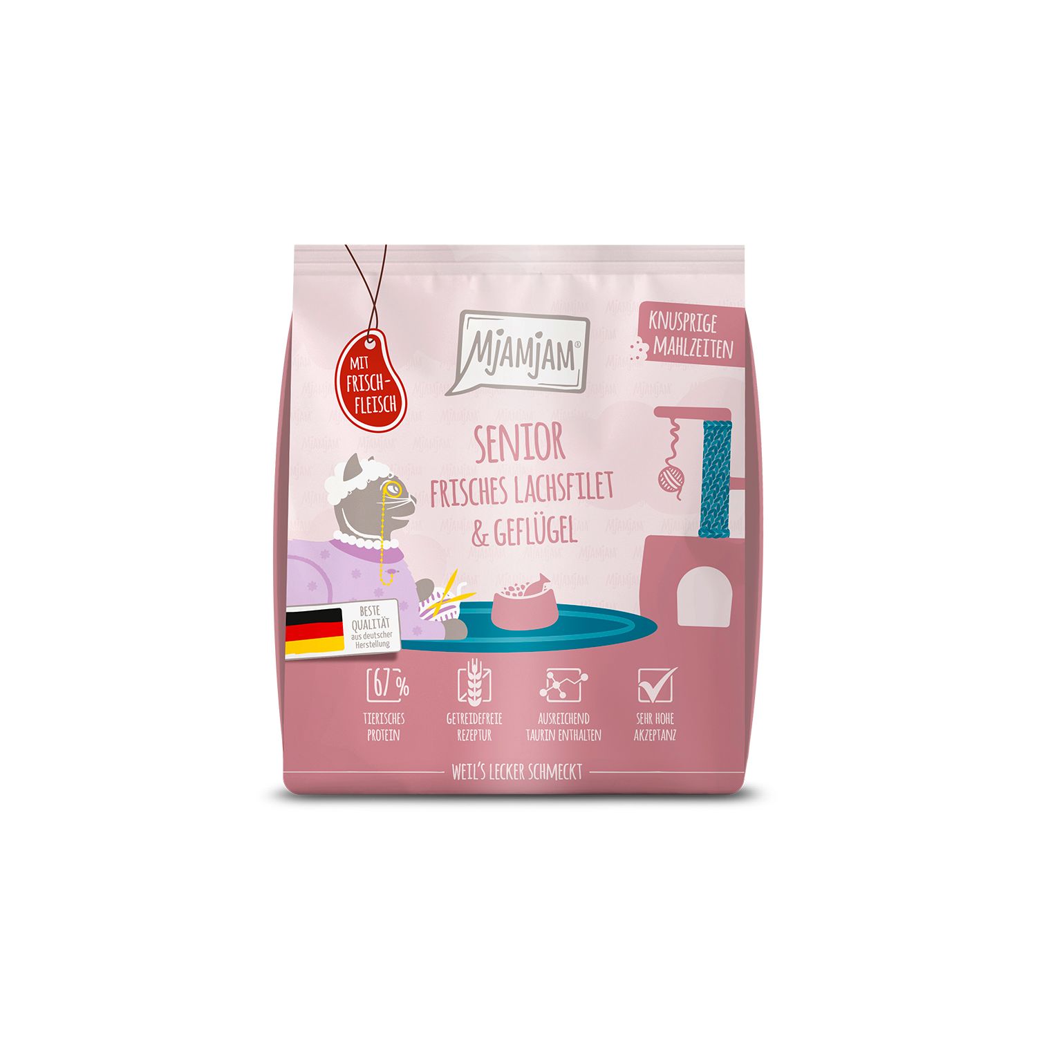 Mjamjam Frisches Lachsfilet & Geflügel Senior Katzentrockenfutter