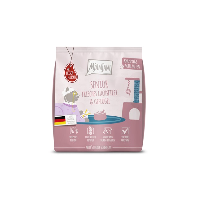 Mjamjam Frisches Lachsfilet & Geflügel Senior KatzentrockenfutterVorschaubild