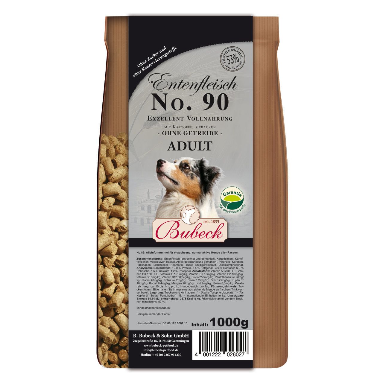 Bubeck Nr. 90 Adult Entenfleisch mit Kartoffel gebacken Hundetrockenfutter