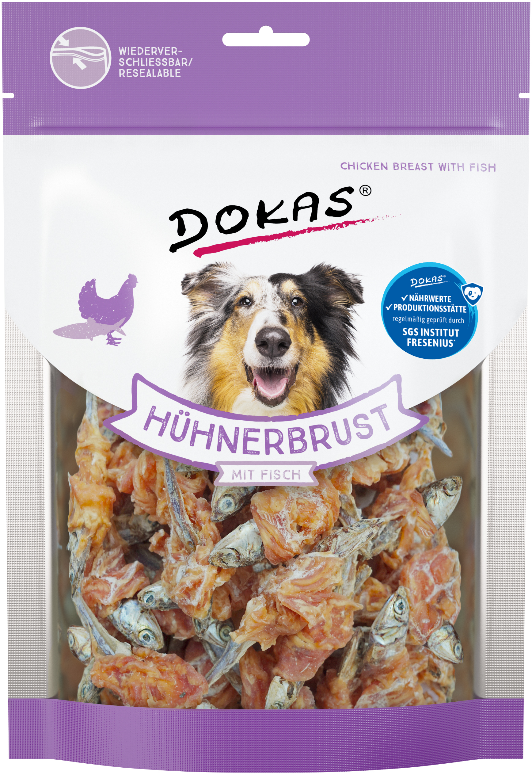 DOKAS Hühnerbrust mit Fisch 220 Gramm Hundesnacks