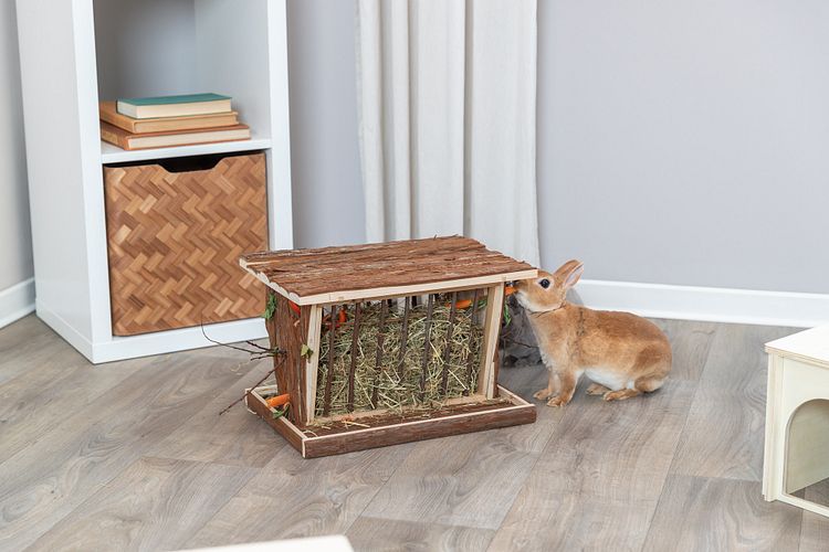 TRIXIE Heuraufe mit Boden und Dach, Rindenholz, 40 × 22 × 30 cm