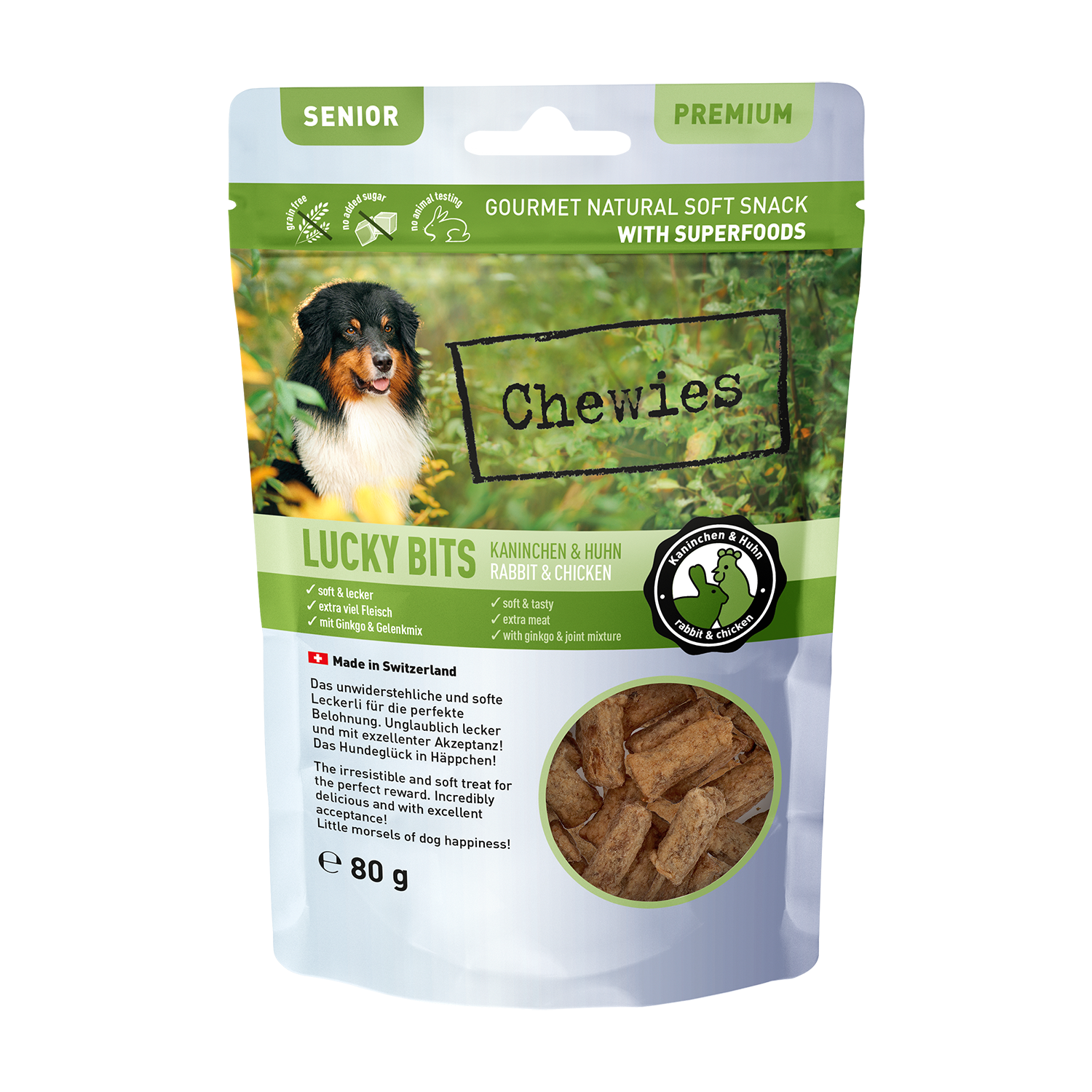 Chewies Lucky Bits Kaninchen und Huhn Senior 80g