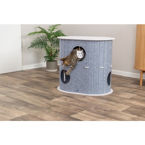 Höhle Mara, Filz, 2 Etagen, oval, 66 × 62 × 46 cm, sand/grau