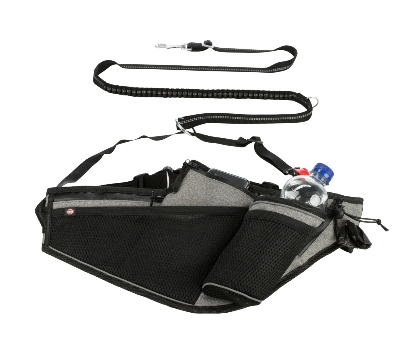 TRIXIE Jogginggurt mit Leine, Gurt: 70–130 cm/23 cm,  Leine: 1,15–1,50 m/20 mm, grau/schwarz