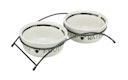 Vorschaubild TRIXIE Napf-Set, Keramik/Metall, 2 × 2,6 l/ø 25 cm/54 × 12 × 24 cm, weiß/schwarz
