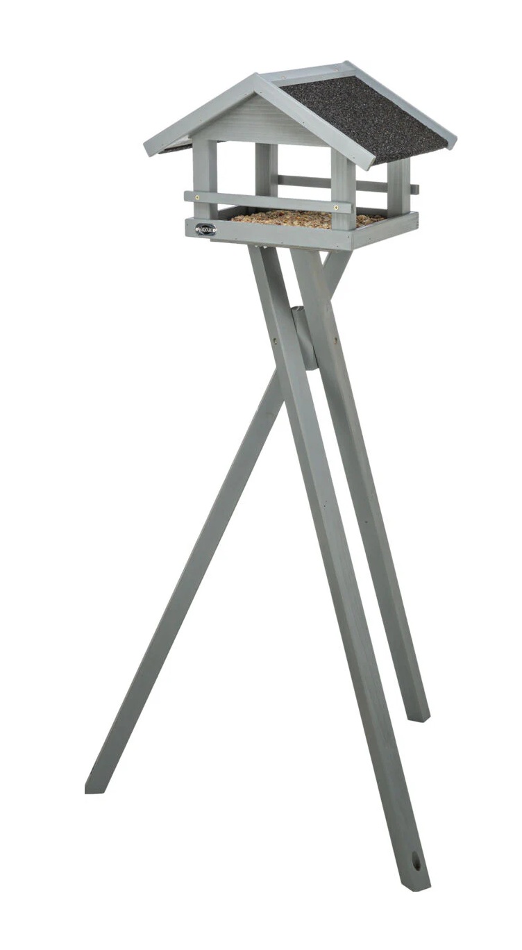 TRIXIE Futterhaus mit Ständer, Kiefernholz, 41 × 27 × 32 cm/1,27 m, grau