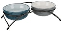 Vorschaubild TRIXIE Napf-Set, Keramik/Metall, 2 × 2,6 l/ø 25 cm/54 × 12 × 24 cm, weiß/schwarz
