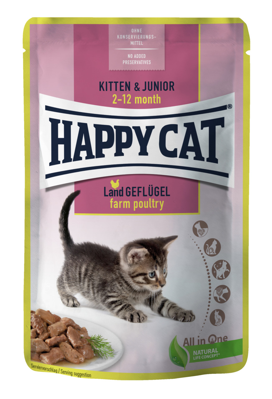 HAPPY CAT Meat in Sauce Kitten & Junior 85 Gramm Katzennassfutter