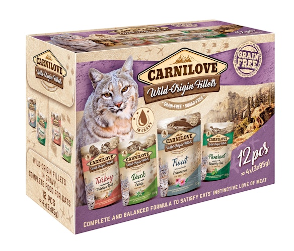 CARNILOVE Ragout Wild-Origin Filets Multipack 4 x 3 x 85 Gramm Katzennassfutter