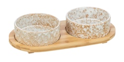 TRIXIE Napf-Set, Keramik/Bambus, 2 × 0,8 l/ø 16 cm/39 × 8 × 20 cm, weiß/hellbraun