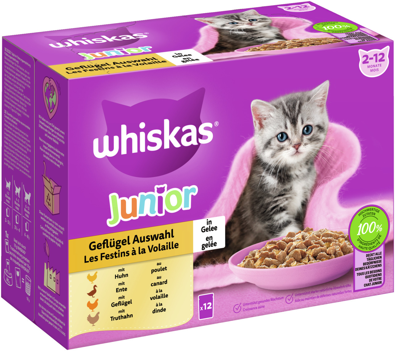 Whiskas Junior Geflügel Auswahl in Gelee Multipack 12 x 85 Gramm Katzennassfutter