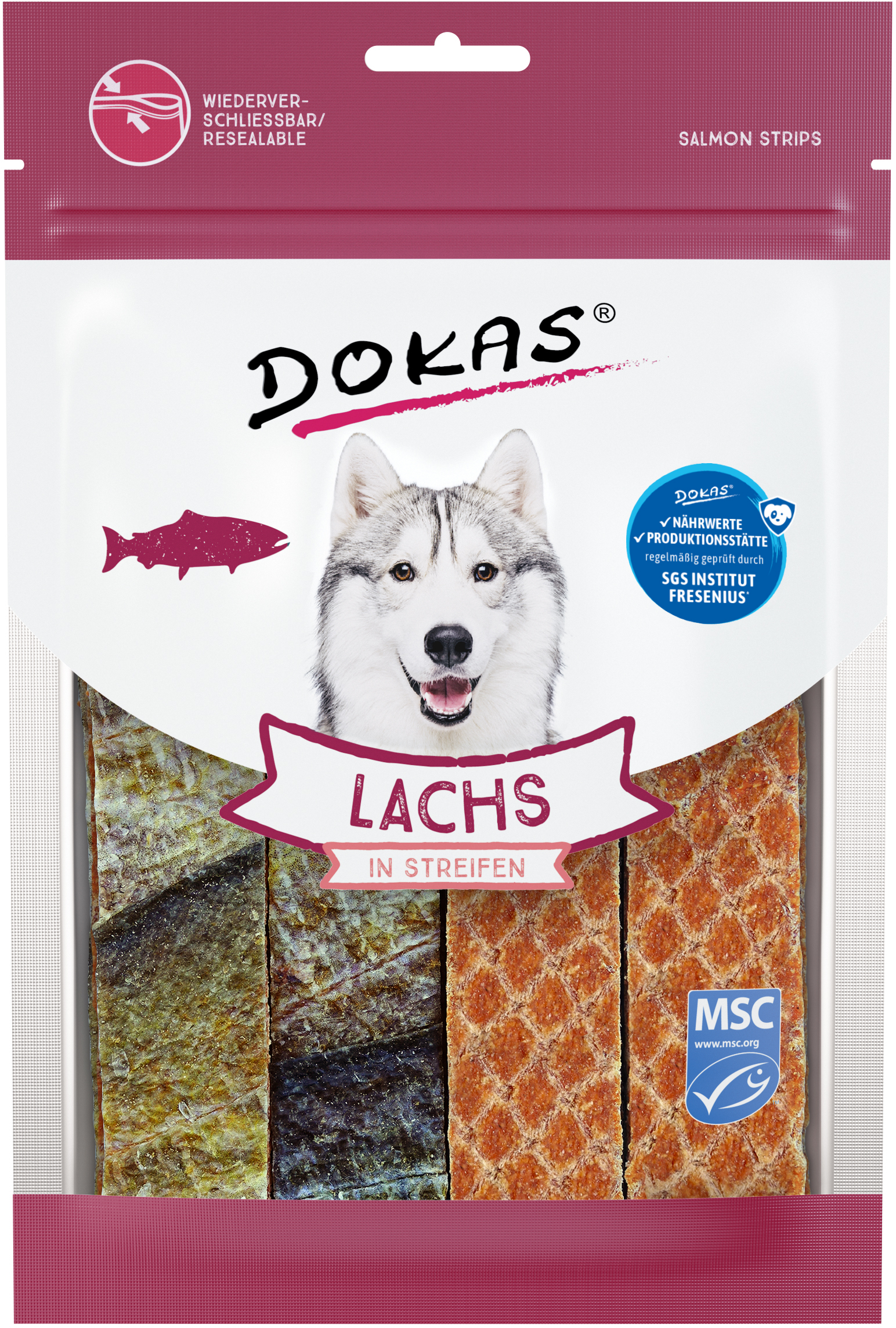 DOKAS Lachs in Streifen 100g Hundesnack