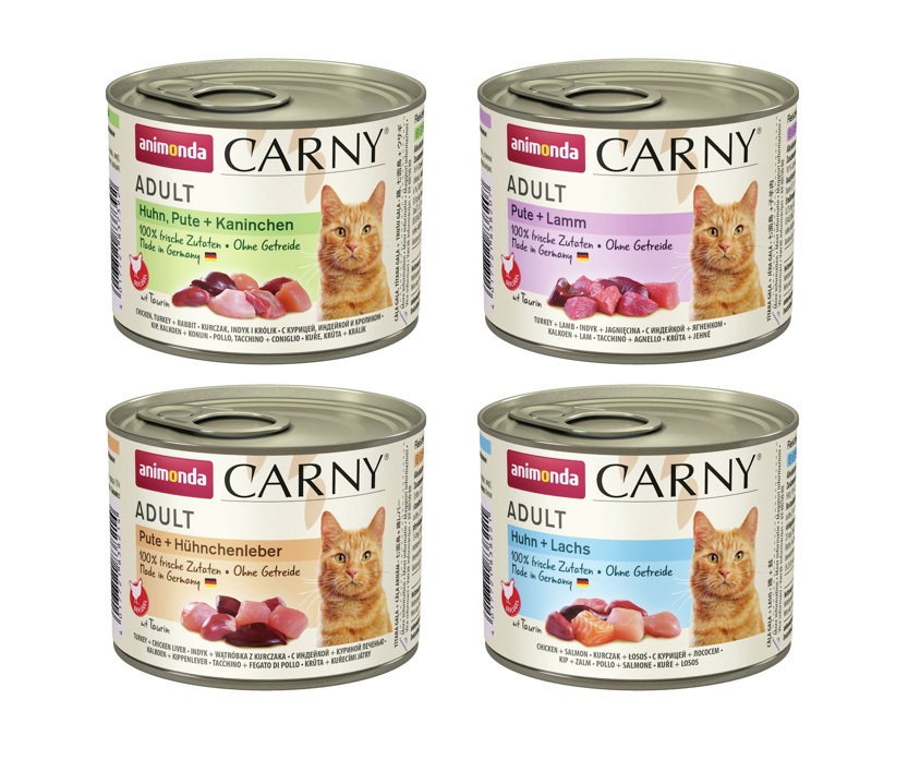 animonda Carny Adult 24 x 200g Mixpaket (Huhn&Pute mit Kaninchen,Pute&Lamm,Pute&Hünchenleber,Huhn&Lachs) Katzennassfutter