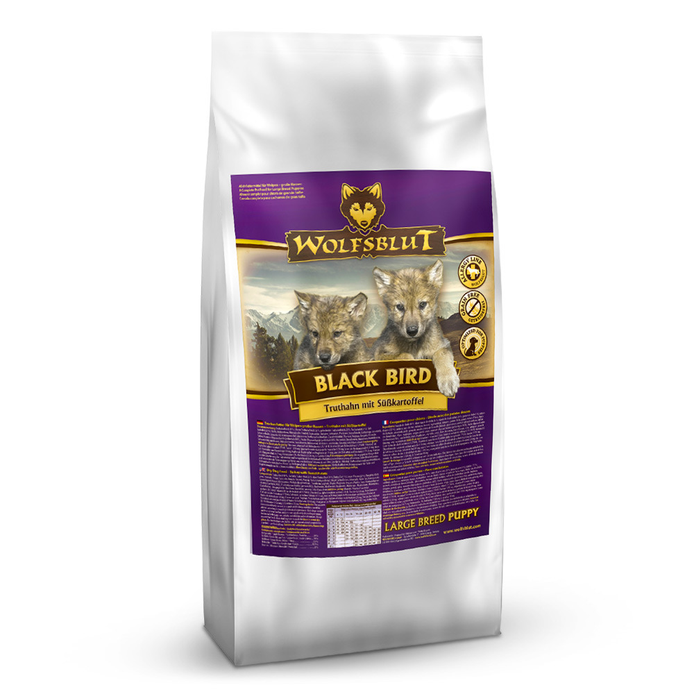 WOLFSBLUT Black Bird Puppy Large Breed Truthahn mit Süßkartoffel Hundetrockenfutter