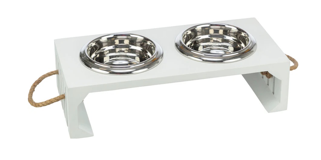 TRIXIE Be Nordic Napf-Set, MDF/Edelstahl, 2 × 0,9 l/ø 17 cm/44 × 21 × 14 cm, weiß