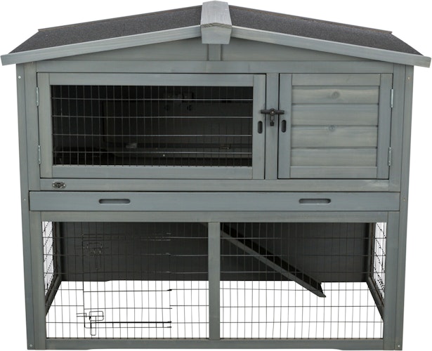 Kleintierstall mit Freilaufgehege, 124 × 102 × 78 cm, grau