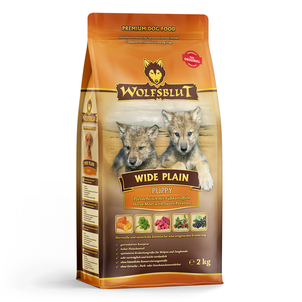 WOLFSBLUT Wide Plain Puppy Pferdefleisch mit Süßkartoffeln Hundetrockenfutter