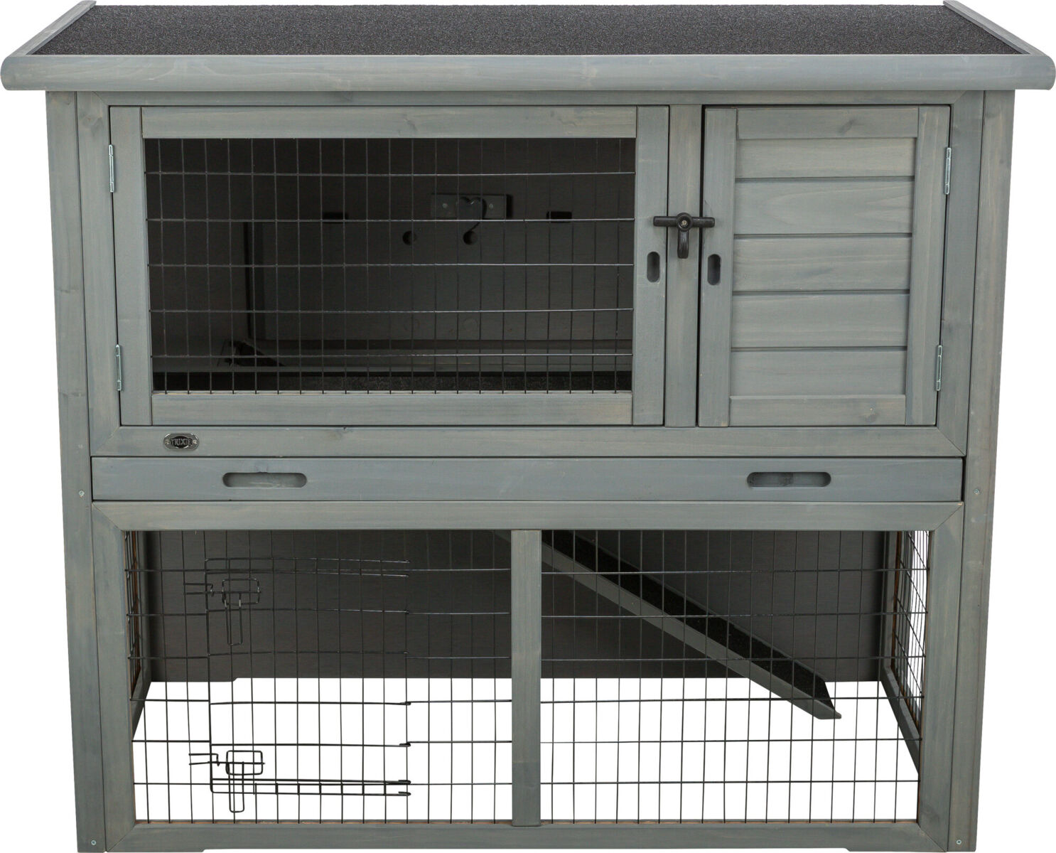 Kleintierstall mit Freilaufgehege, 116 × 97 × 63 cm, grau