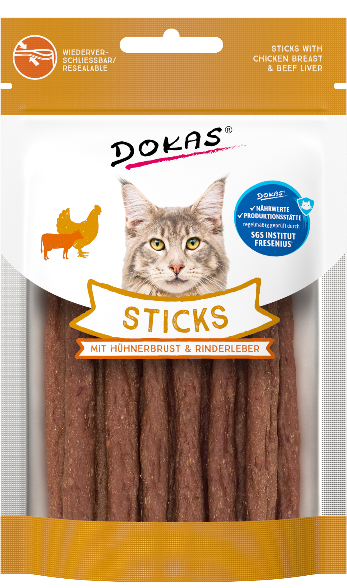 DOKAS Sticks Hühnerbrust & Rind Katzensnack