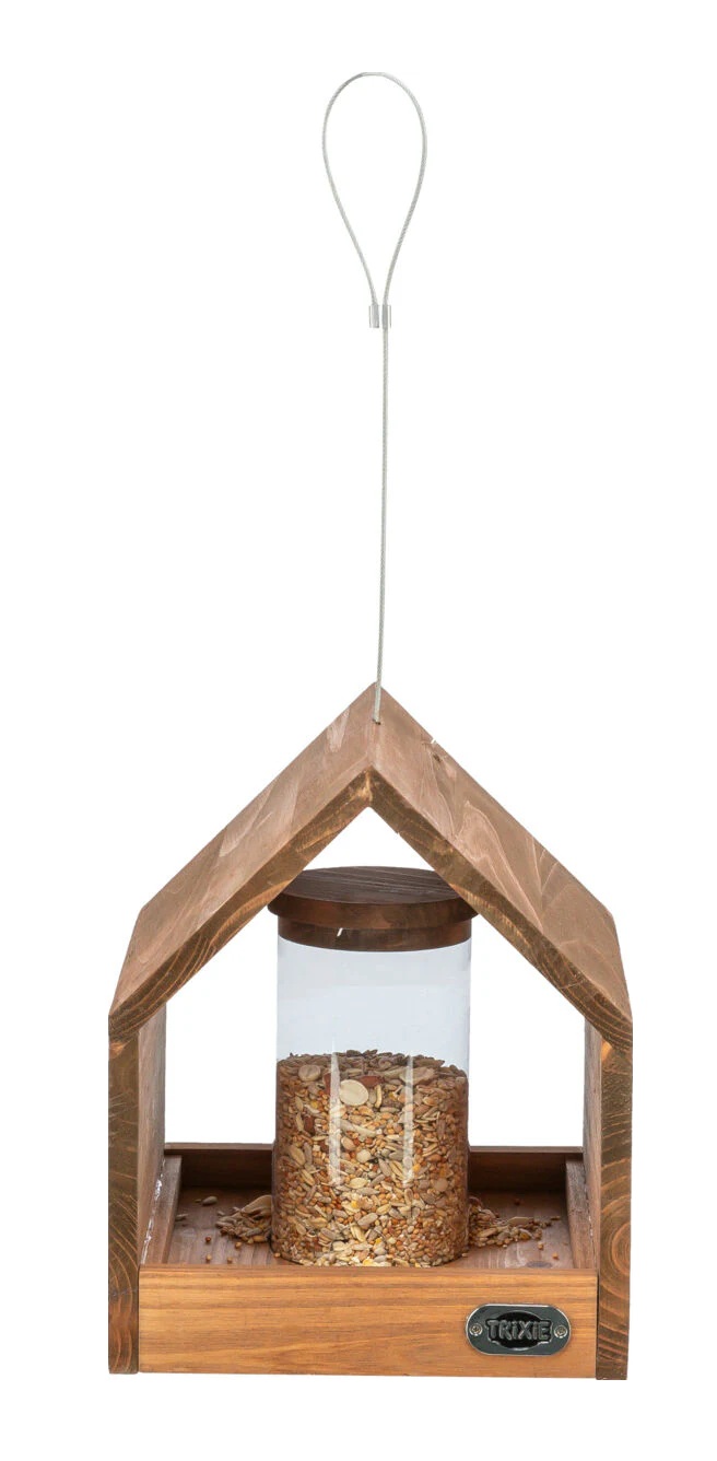 TRIXIE Futterhaus zum Aufhängen & Silo, Kiefernholz, 20 × 24 × 20 cm, braun