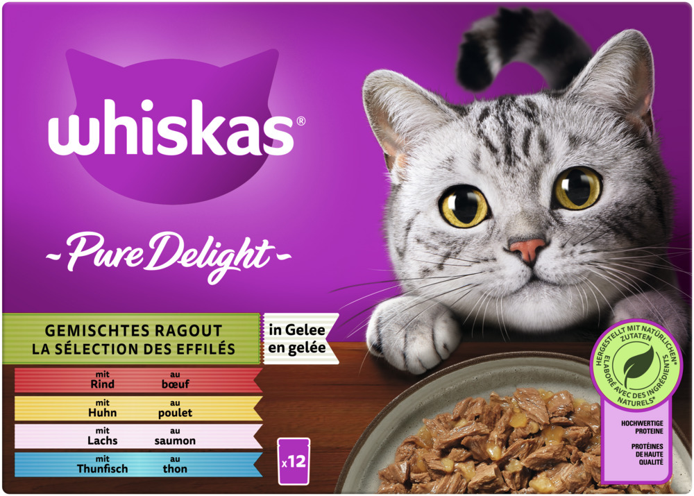 Whiskas PureDelight Gemischtes Ragout in Gelee 12 x 85 Gramm Katzennassfutter