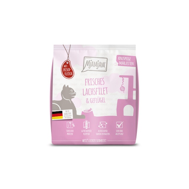 Mjamjam Frisches Lachsfilet & Geflügel KatzentrockenfutterVorschaubild