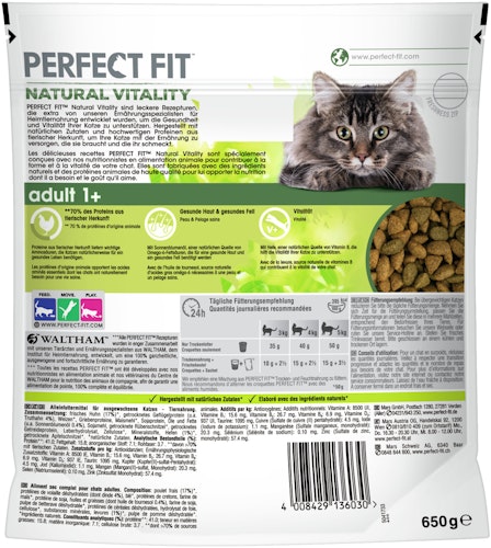 PERFECT FIT Natural Vitality Adult 1+ mit Huhn und Truthahn 650 Gramm Katzentrockenfutter