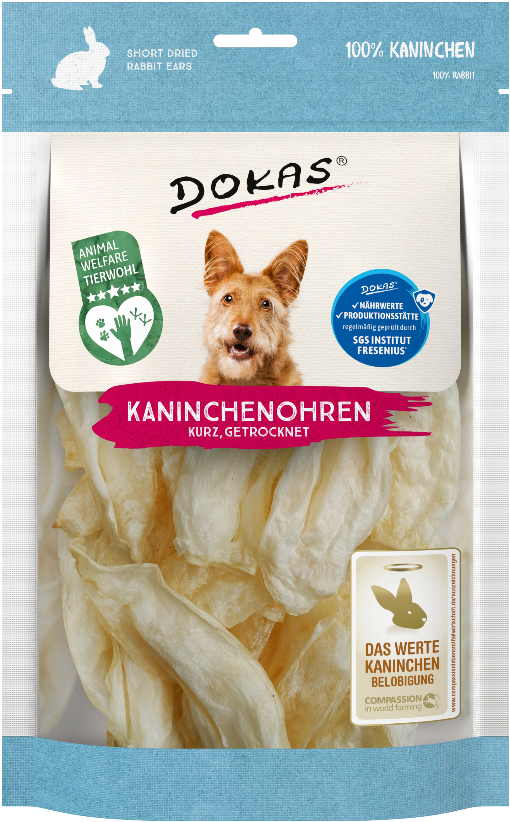 DOKAS Kaninchenohren ohne Fell getrocknet Hundesnack