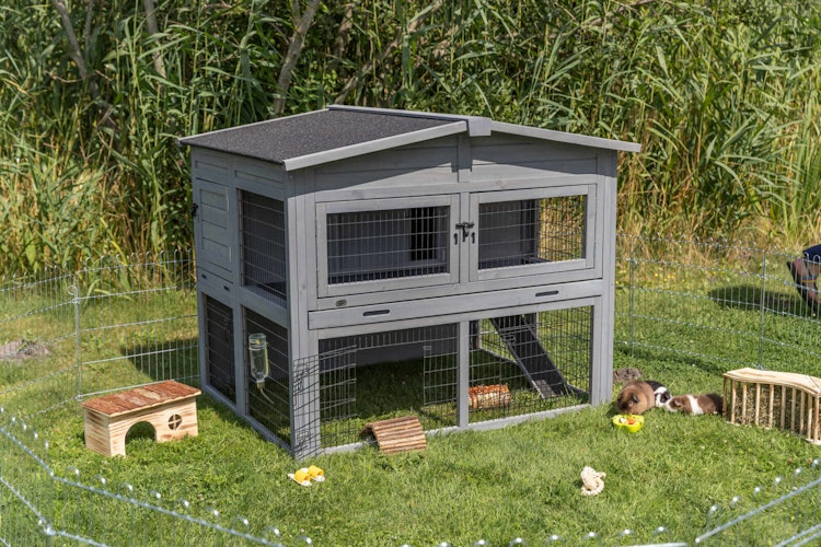 Kleintierstall XL, 2-stöckig, 135 × 115 × 112 cm, grau