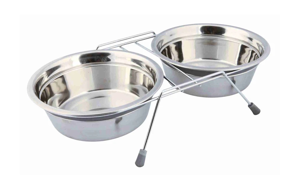 TRIXIE Napf-Set, Klapperschutz, Edelstahl/Metall, 2 × 1,5 l/ø 21 cm/44 × 10 × 23 cm, grau