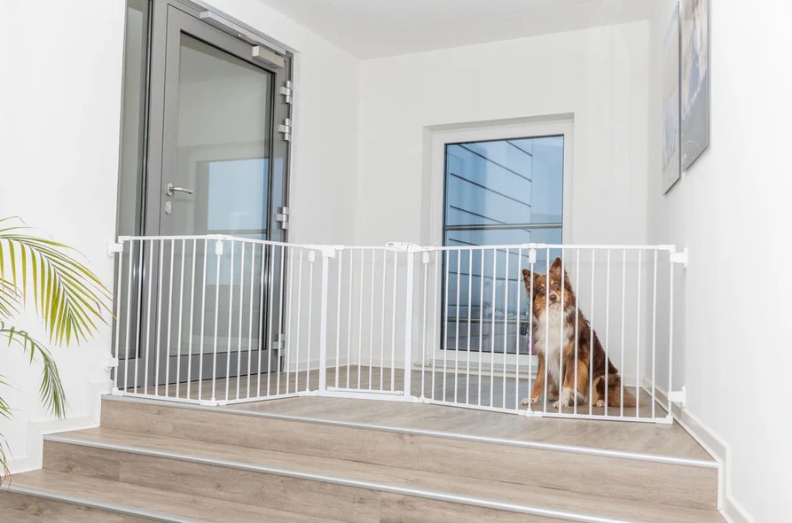 TRIXIE Absperrgitter, Metall, 5 Elemente, mit Tür, 62,5–300 × 76,5 cm