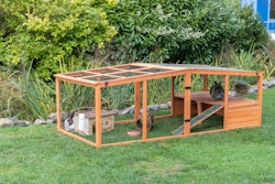 Freilaufgehege XL m. Abdeckung, Holz, 233 × 79 × 116 cm, braun