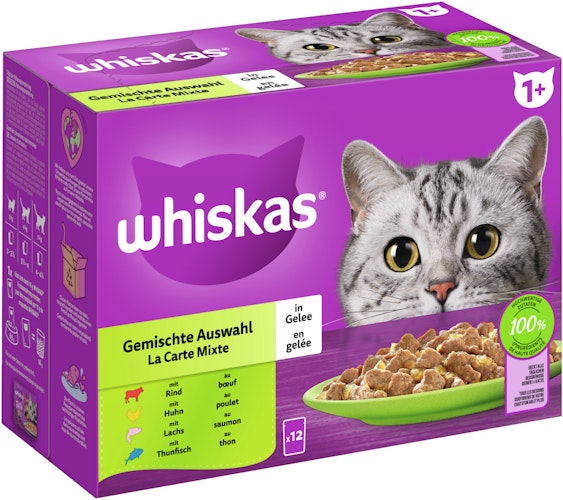 Whiskas 1+ Gemischte Auswahl in Gelee Multipack 12 x 85 Gramm Katzennassfutter