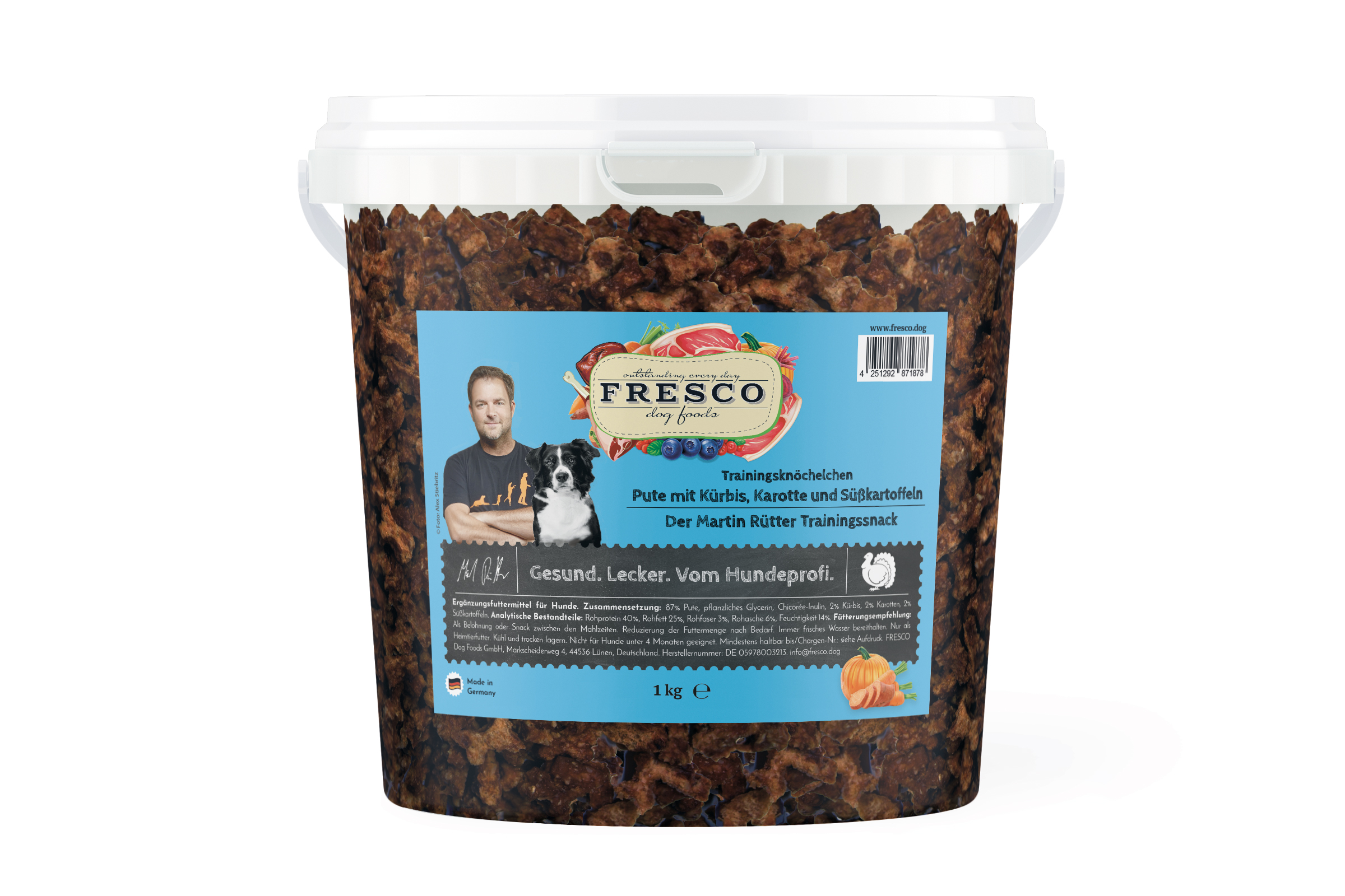 FRESCO Martin Rütter Trainingsknöchelchen Pute mit Kürbis, Karotte und Süßkartoffeln (1kg-Eimer) 1000g